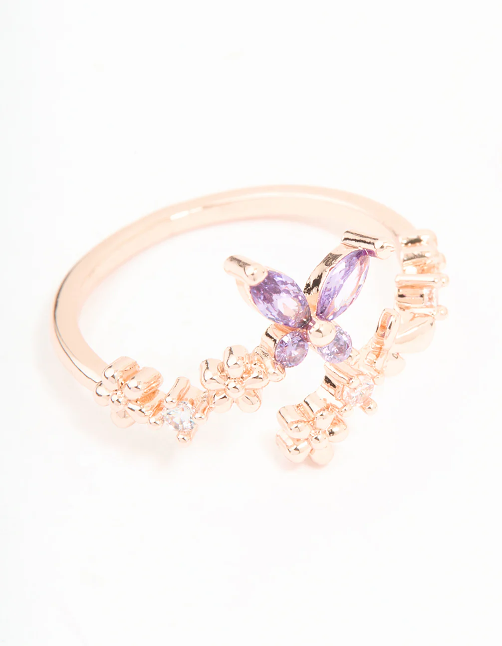 Rose Gold Cubic Zirconia Dainty Butterfly Rings 2-Pack - Image 2