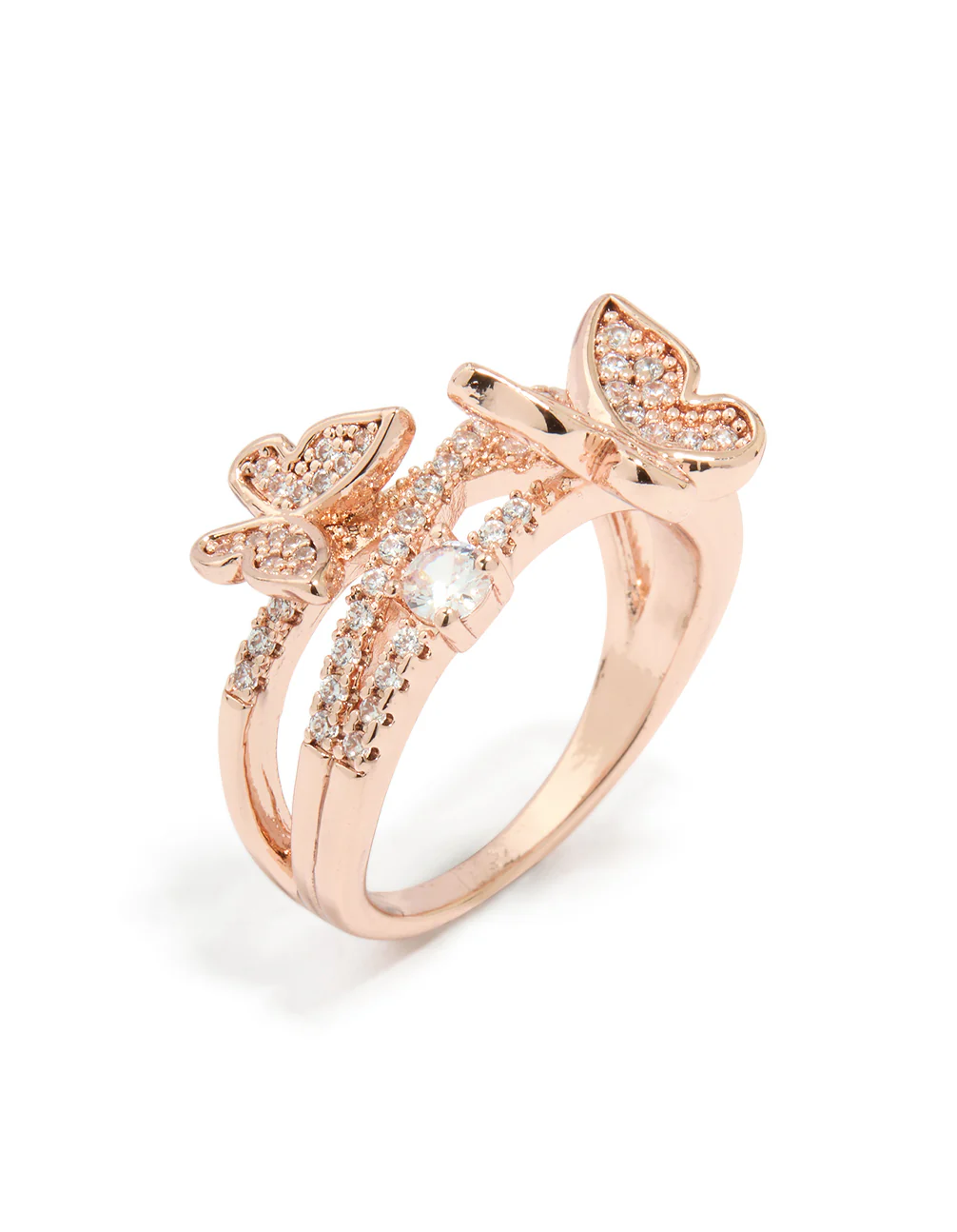 Rose Gold Cubic Zirconia Double Butterfly Wrap Ring - Image 4