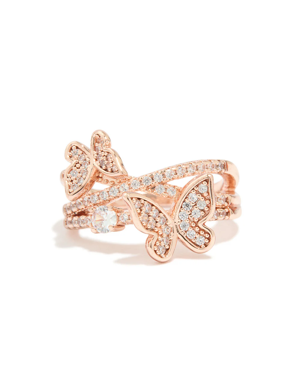 Rose Gold Cubic Zirconia Double Butterfly Wrap Ring - Image 5