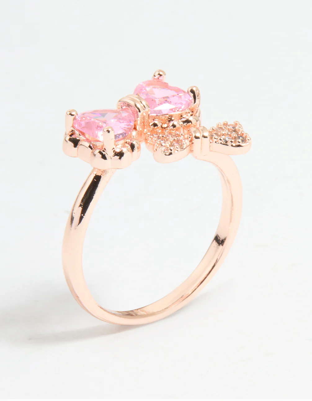 Rose Gold Cubic Zirconia Double Dainty Bow Ring - Image 2