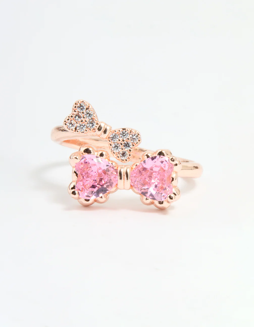 Rose Gold Cubic Zirconia Double Dainty Bow Ring - Image 3