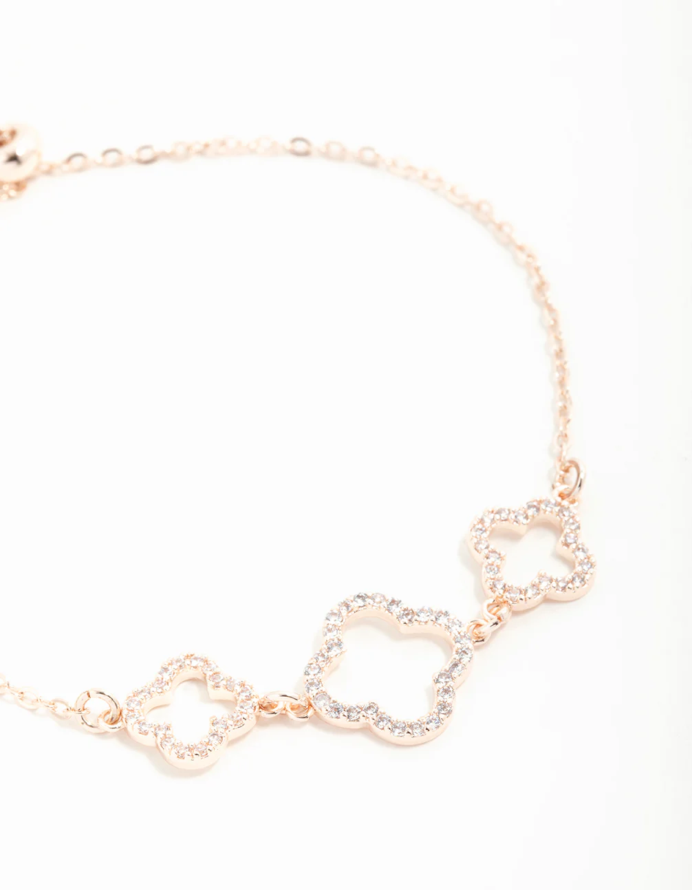 Rose Gold Cubic Zirconia Flower Trio Toggle Bracelet - Image 2