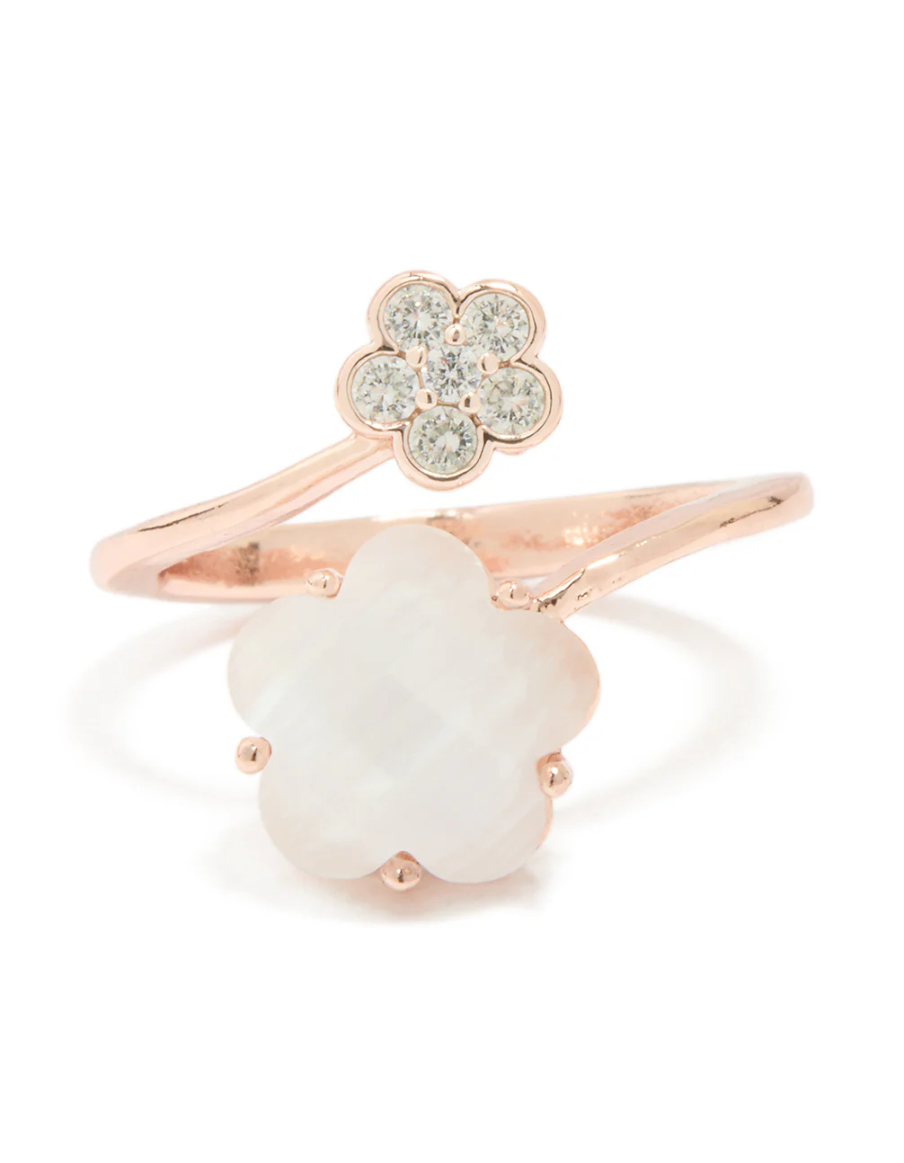 Rose Gold Cubic Zirconia Open Flower Ring - Image 3