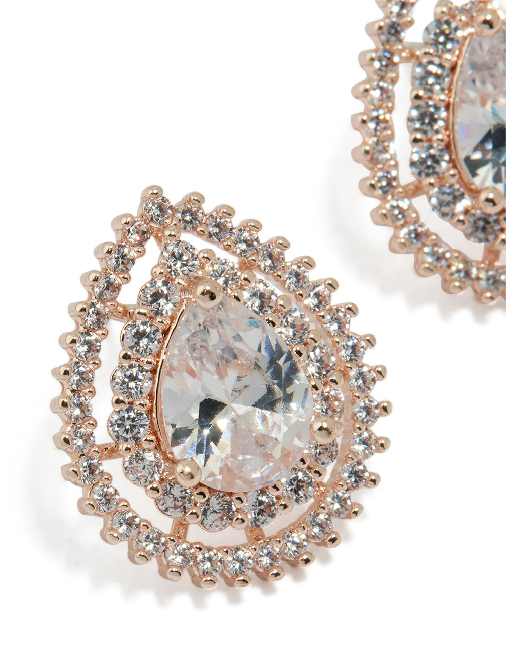 Rose Gold Cubic Zirconia Pear Stud Earrings - Image 2