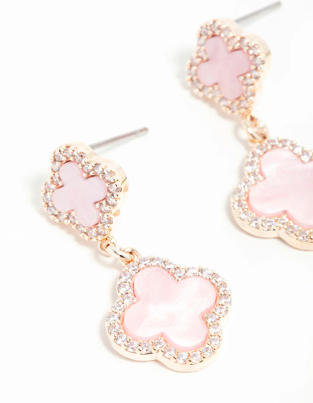 Rose Gold Cubic Zirconia Pink Flower Drop Earrings - Image 4