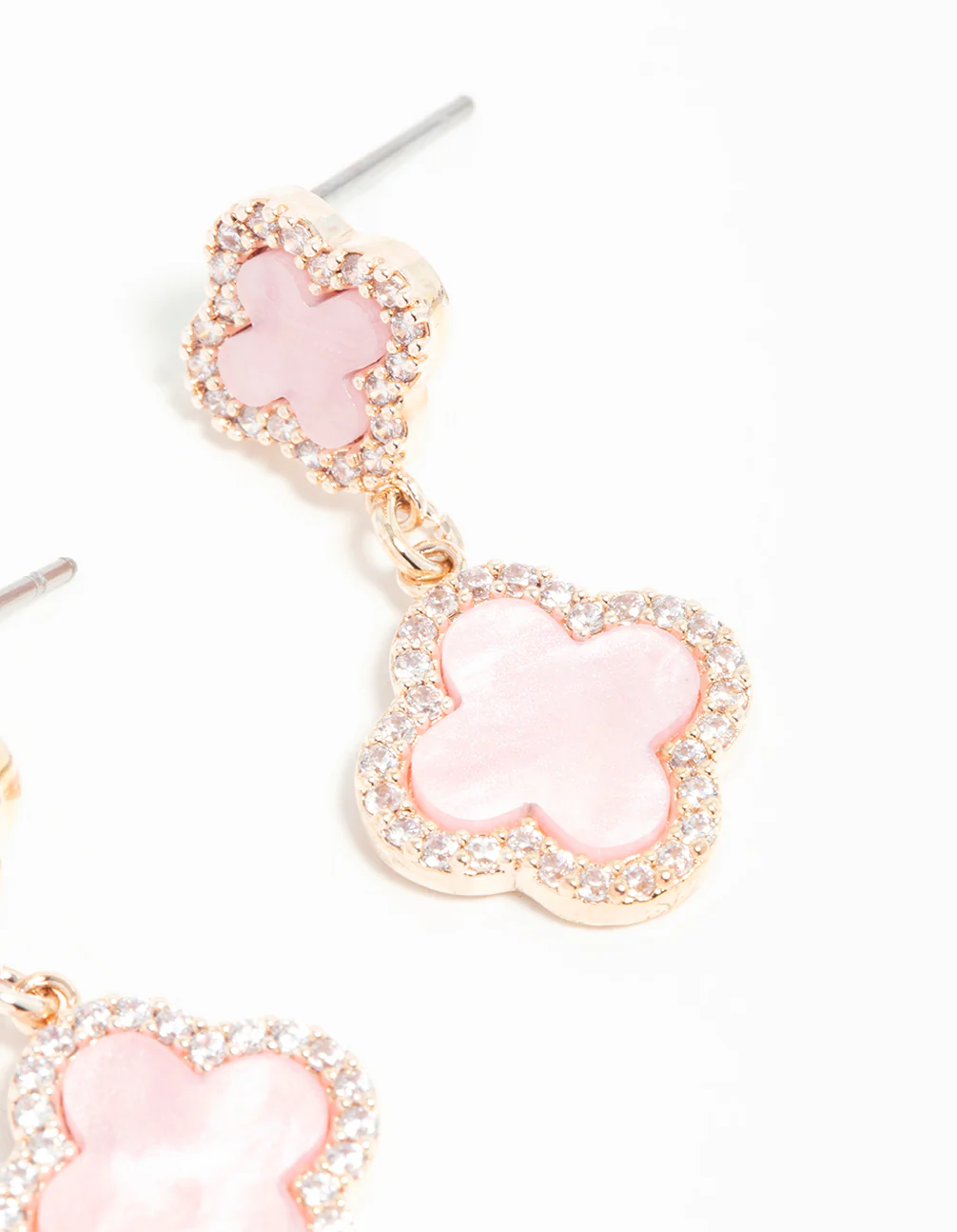 Rose Gold Cubic Zirconia Pink Flower Drop Earrings - Image 5