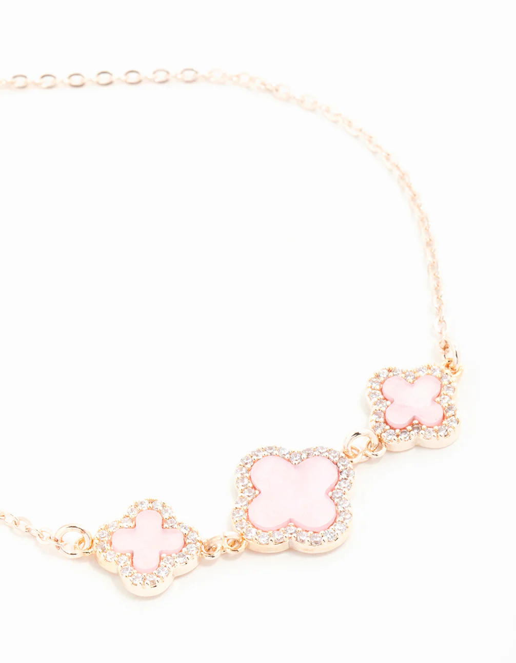 Rose Gold Cubic Zirconia Pink Flower Trio Toggle Bracelet - Image 2