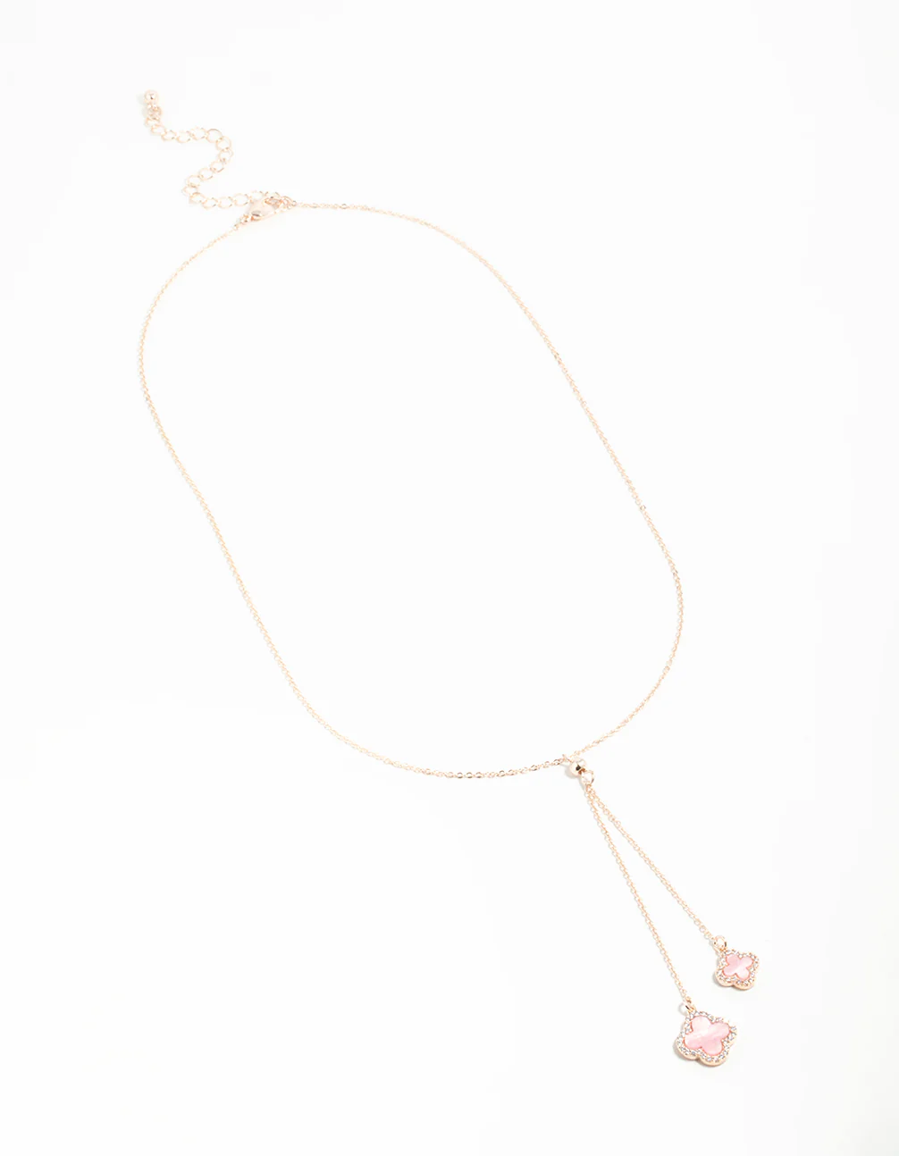 Rose Gold Cubic Zirconia Pink Flower Y-Necklace - Image 4