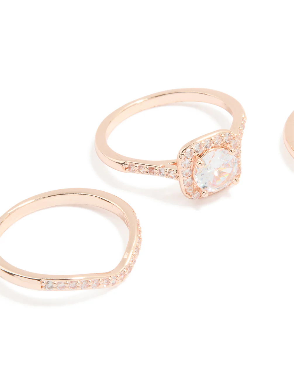Rose Gold Cubic Zirconia & Pointed Rings 3-Pack - Image 2