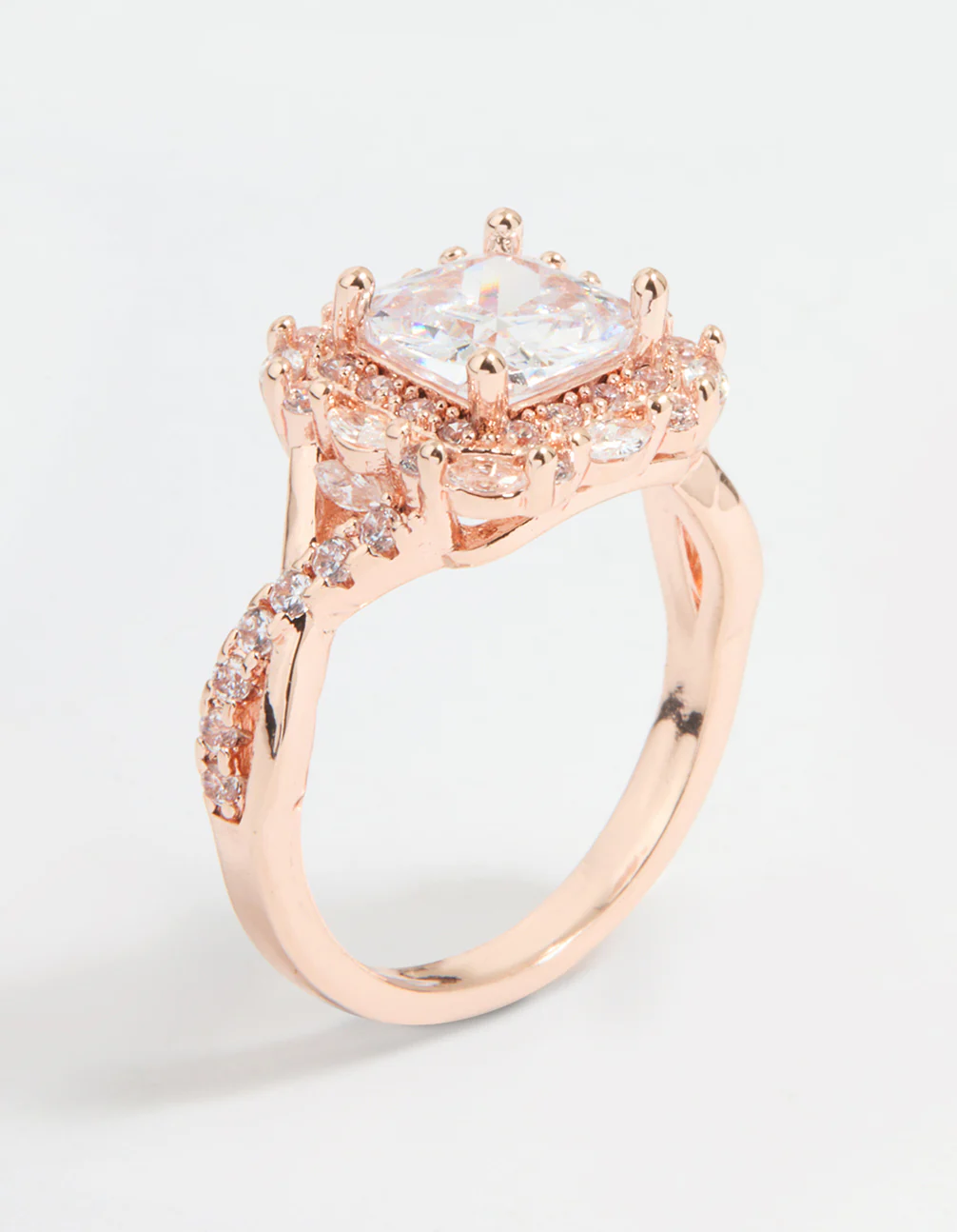 Rose Gold Cubic Zirconia Princess Halo Ring - Image 2