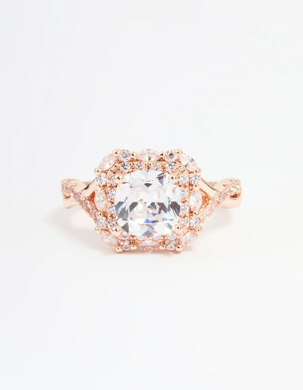 Rose Gold Cubic Zirconia Princess Halo Ring - Image 3