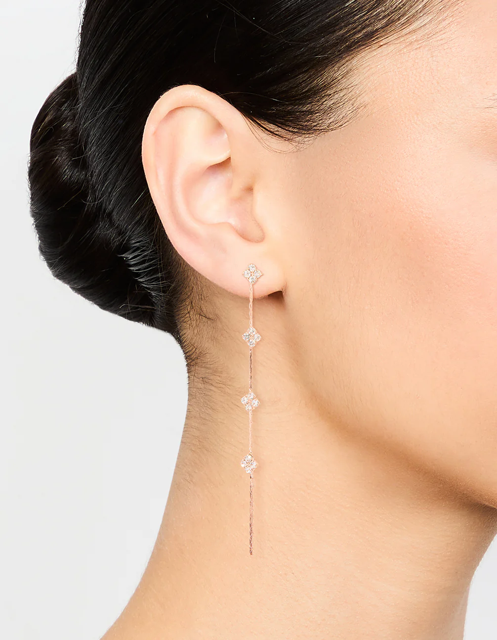 Rose Gold Dainty Flower Drop Earrings - Image 2