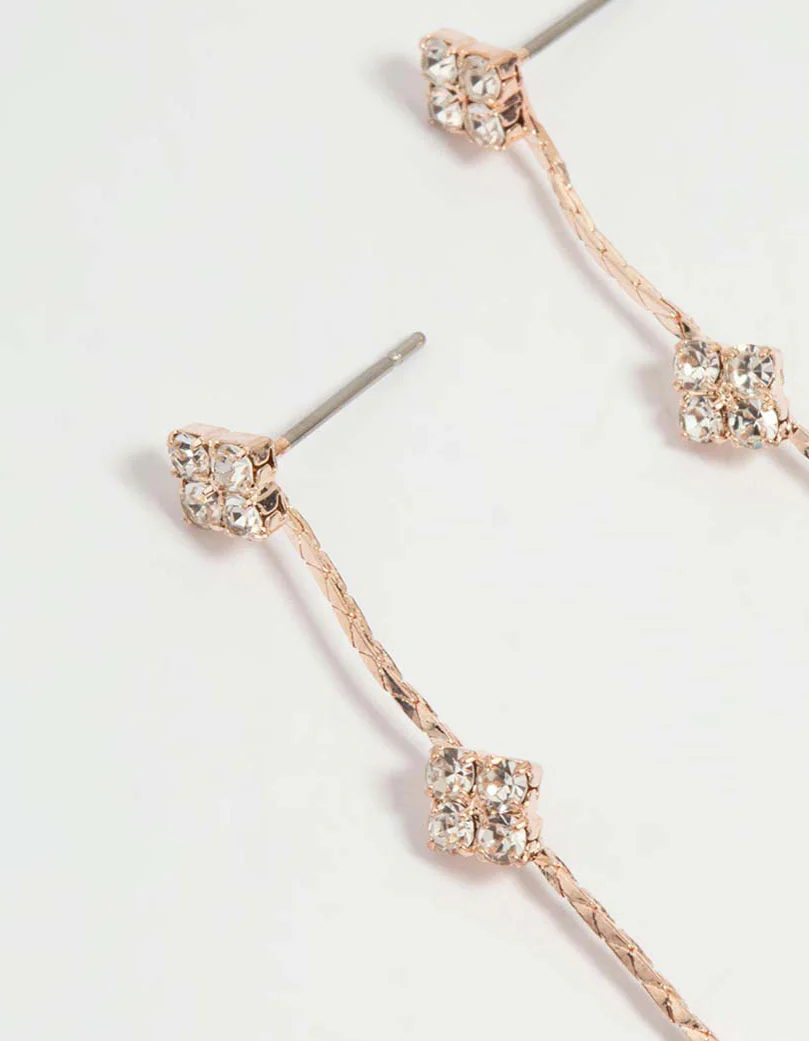 Rose Gold Dainty Flower Drop Earrings - Image 4
