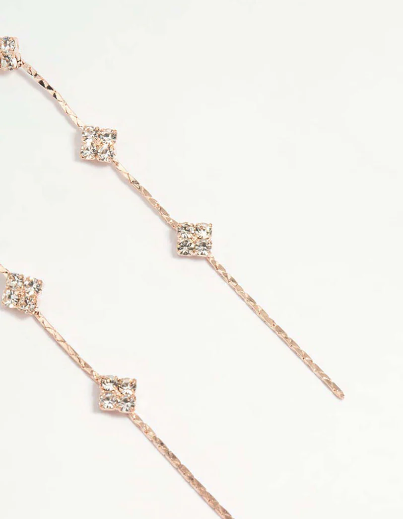 Rose Gold Dainty Flower Drop Earrings - Image 5
