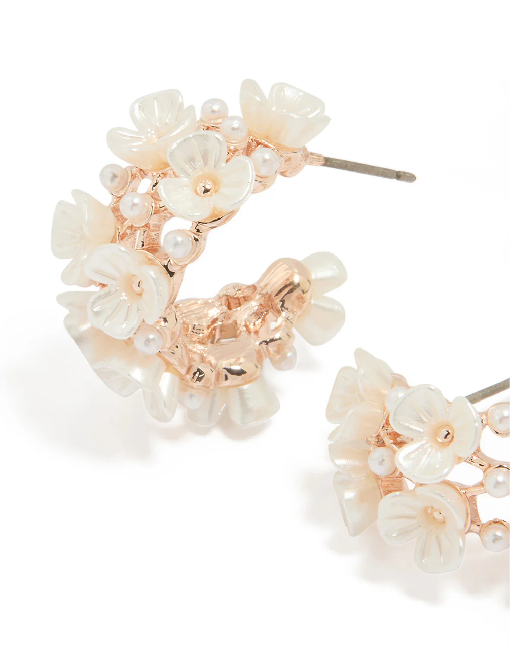 Rose Gold Dainty Multi Flower Hoop Earrings - Image 2