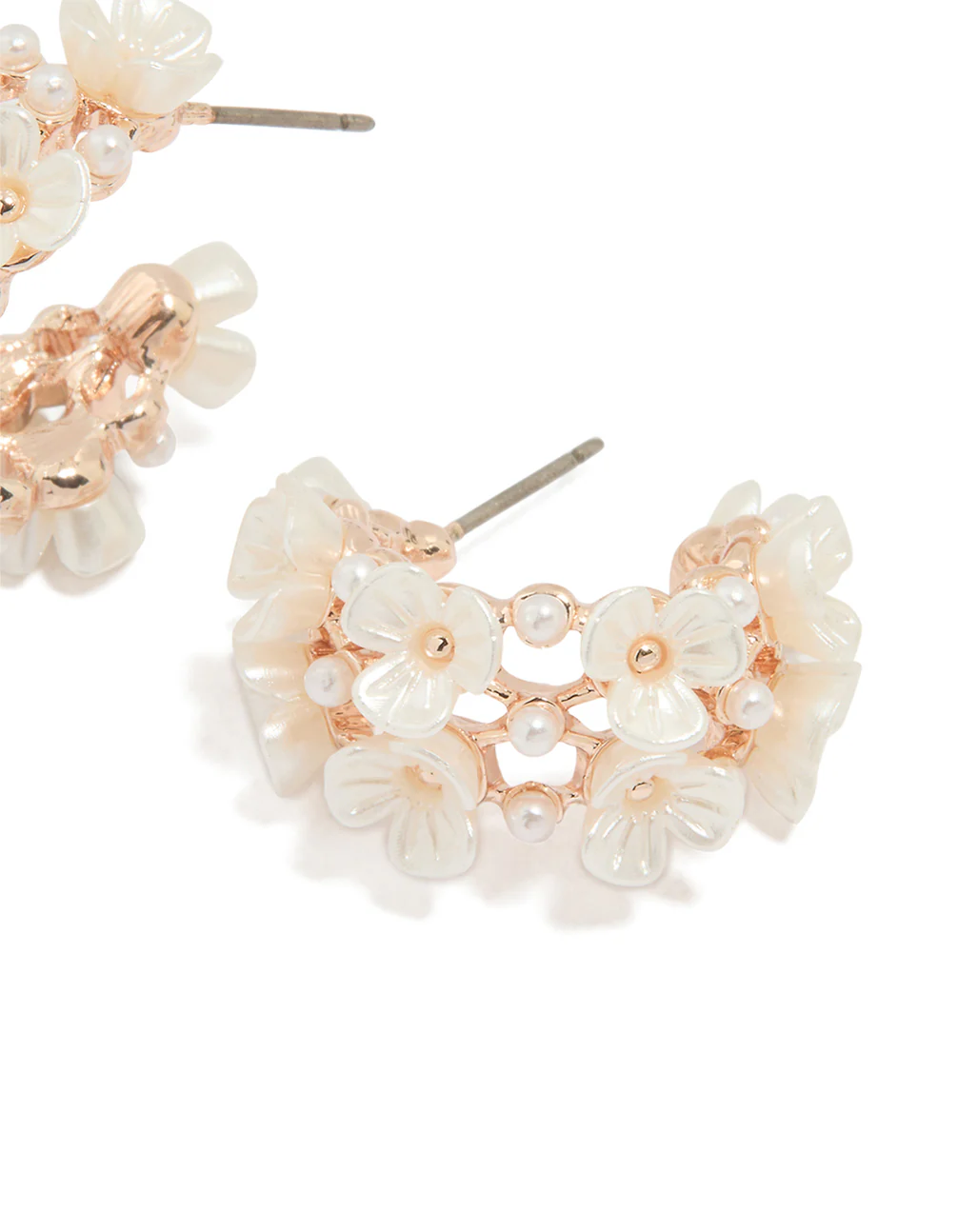 Rose Gold Dainty Multi Flower Hoop Earrings - Image 3
