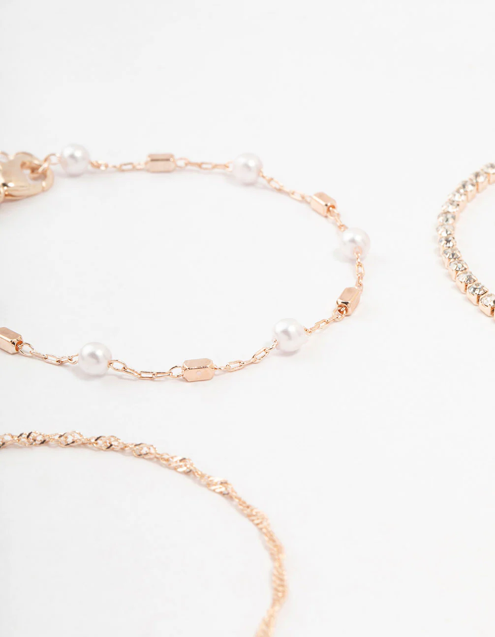 Rose Gold Dainty Pearl Bracelets & Anklets 4-Pack - Image 2