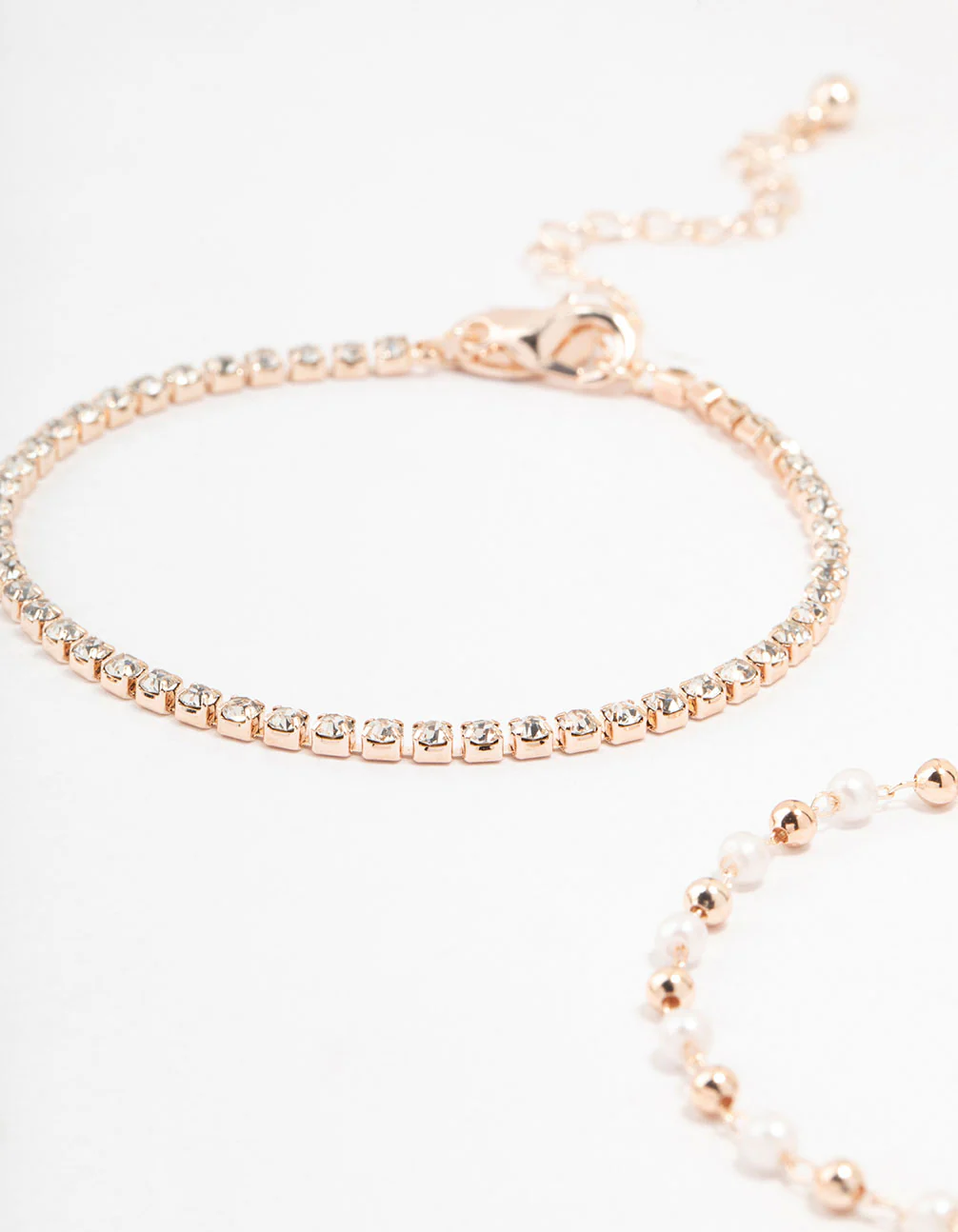 Rose Gold Dainty Pearl Bracelets & Anklets 4-Pack - Image 3