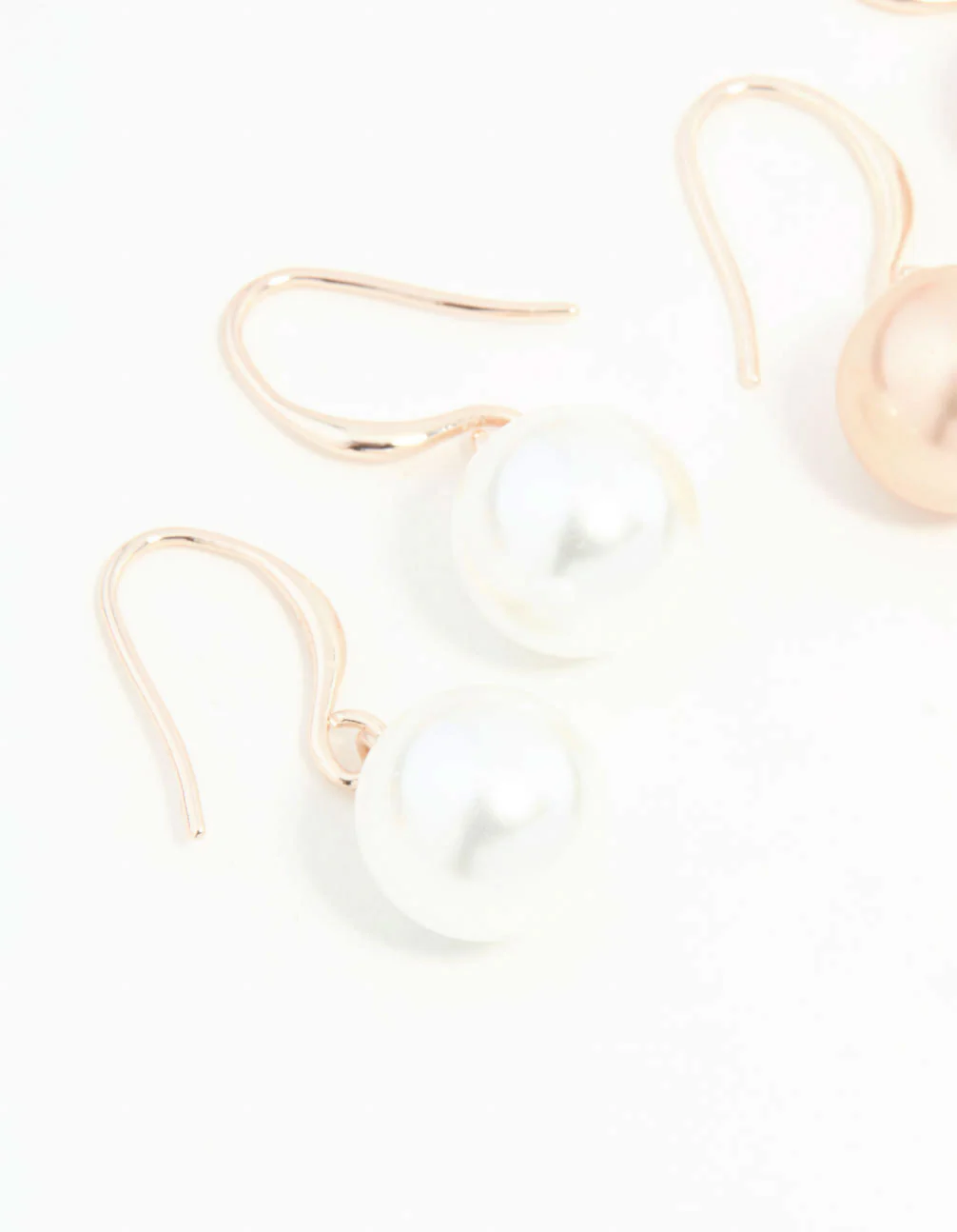 Rose Gold Dainty Pearl Drop Earrings 2-Pack - Image 2