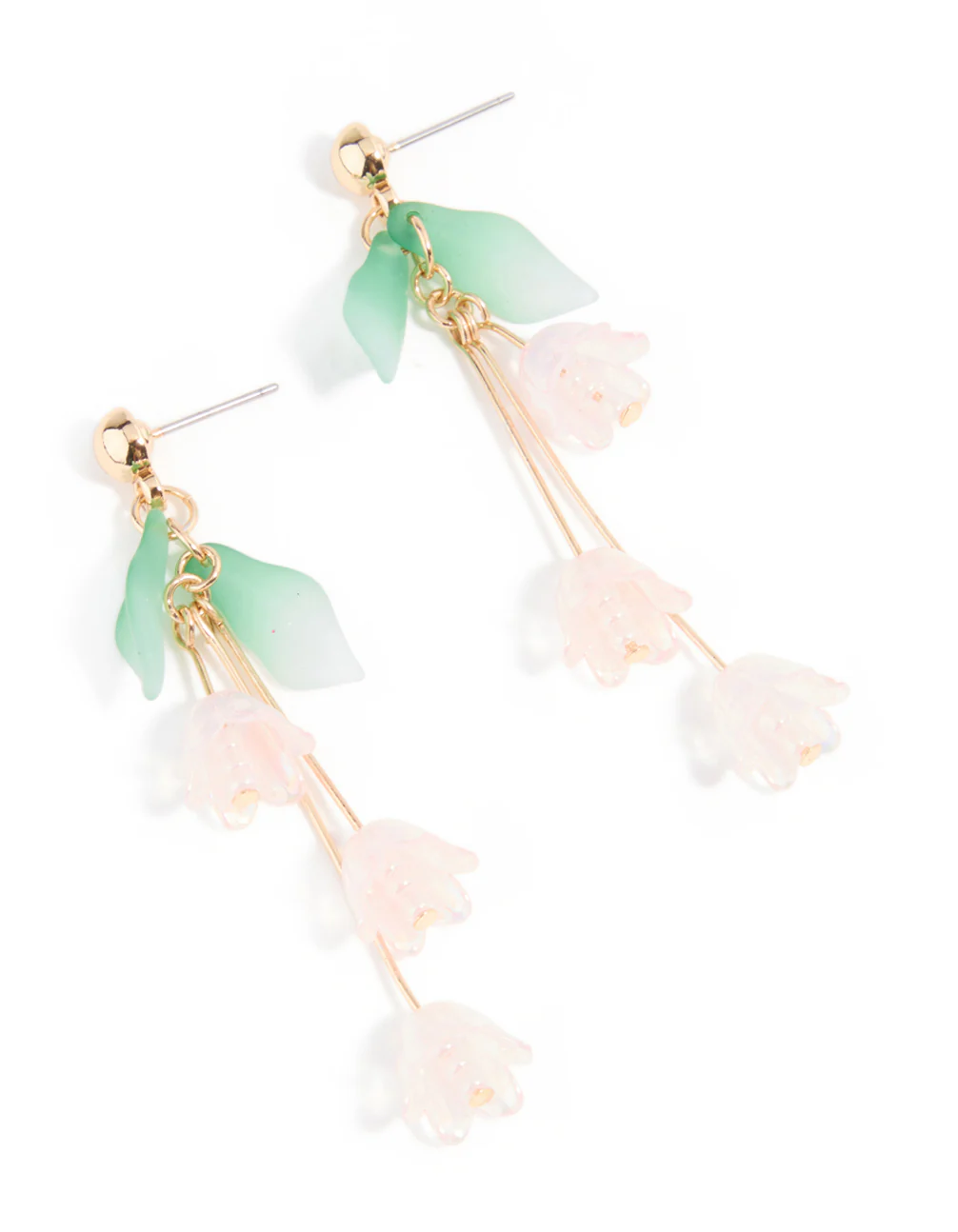 Rose Gold Dainty Pink Flower Vine Drop Earrings