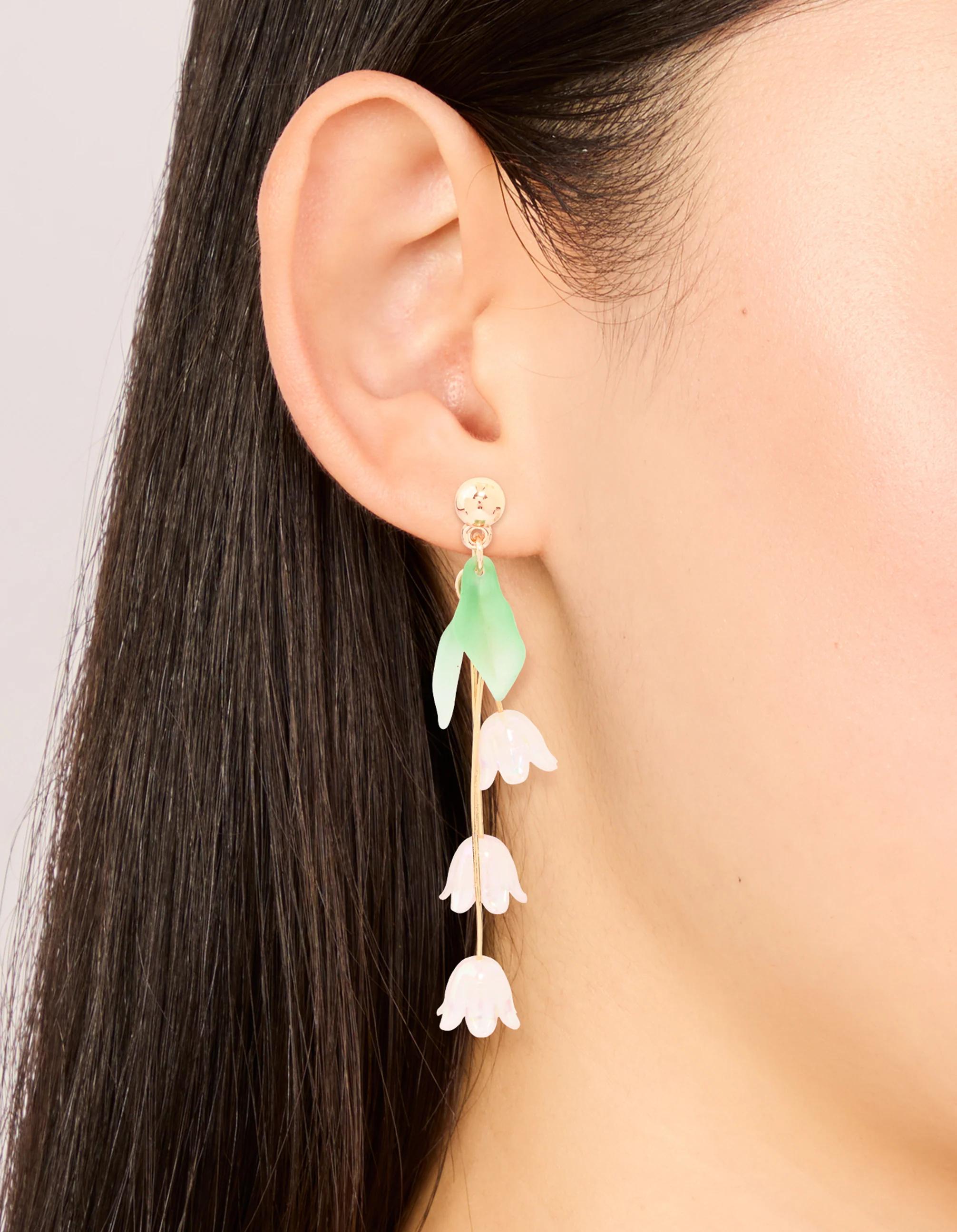 Rose Gold Dainty Pink Flower Vine Drop Earrings - Image 2