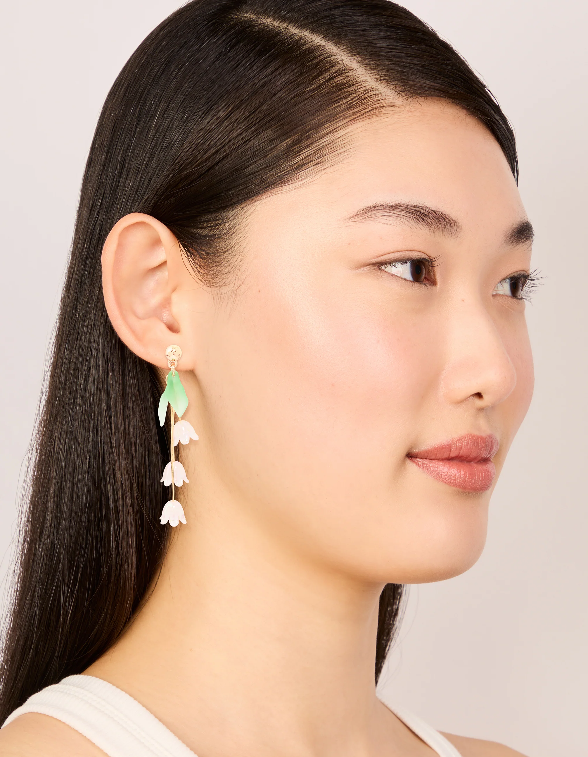 Rose Gold Dainty Pink Flower Vine Drop Earrings - Image 3