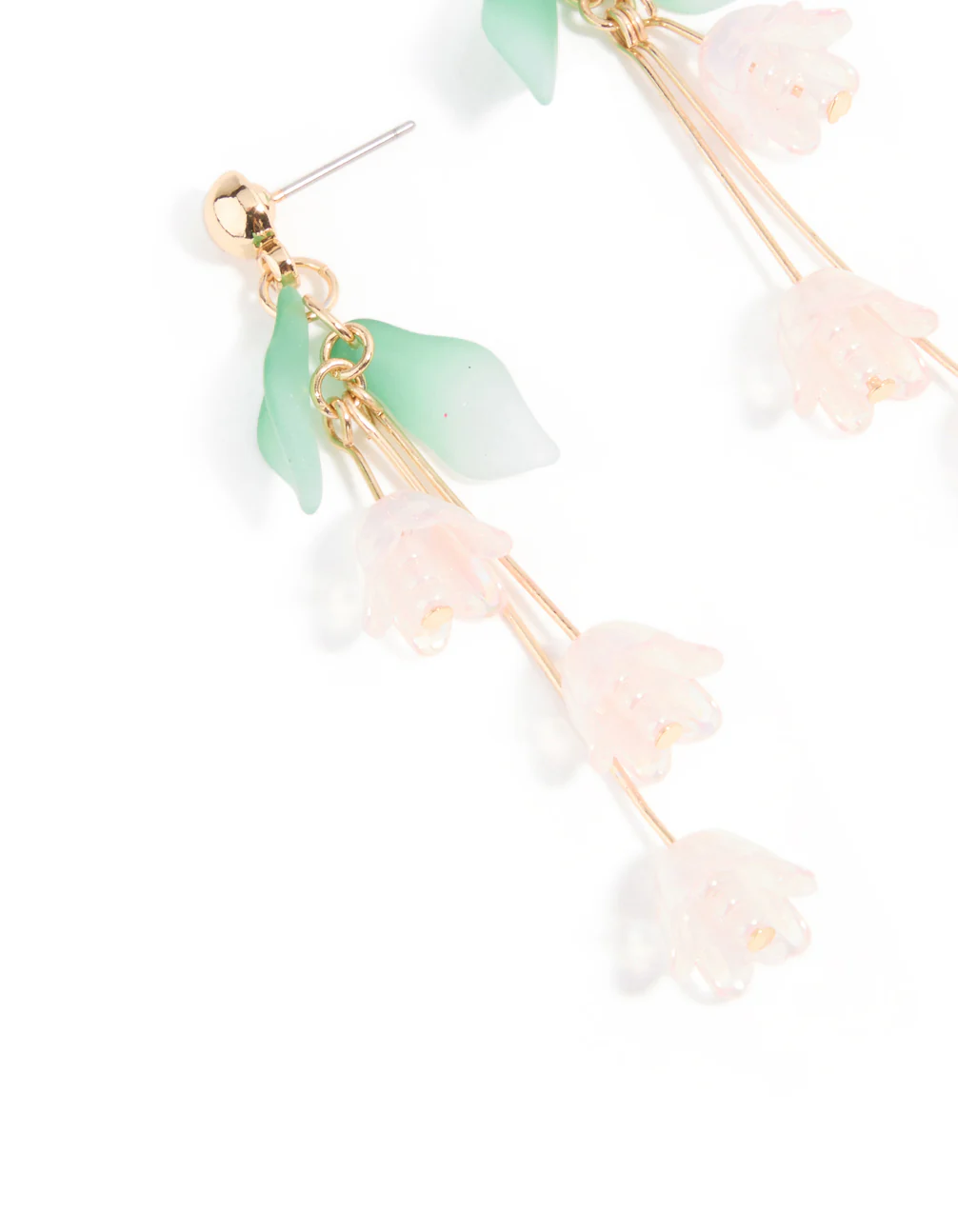Rose Gold Dainty Pink Flower Vine Drop Earrings - Image 4