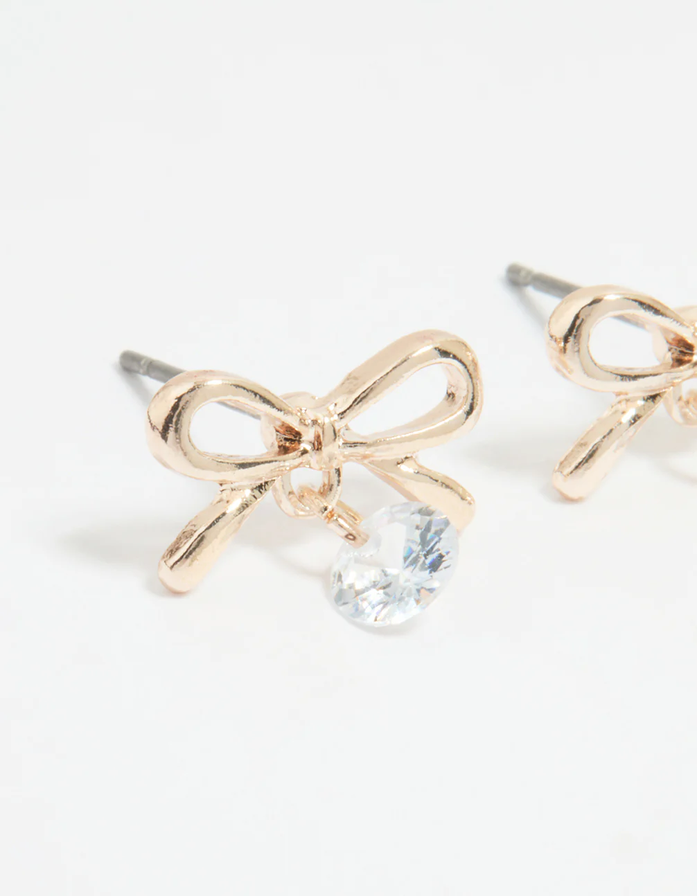 Rose Gold Diamante Bow Drop Earrings - Image 4