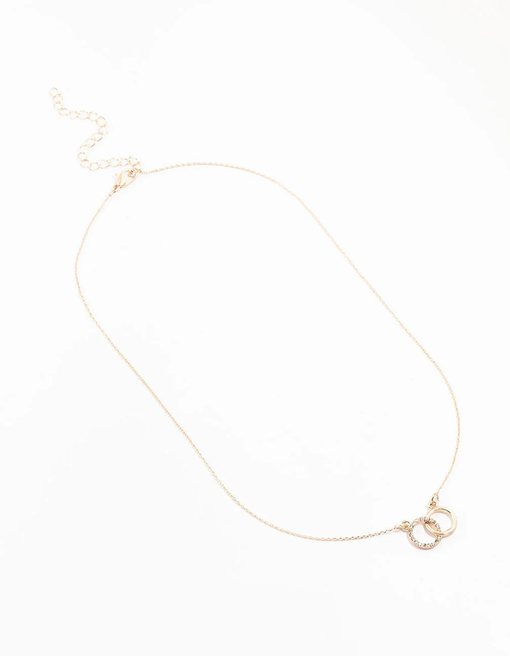 Rose Gold Diamante Double Circle Link Necklace - Image 2