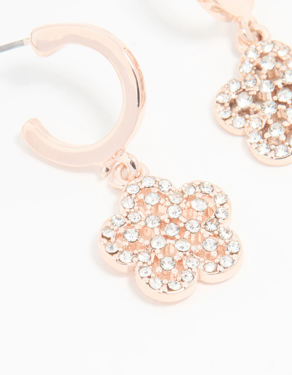 Rose Gold Diamante Flower Drop Earrings - Image 4