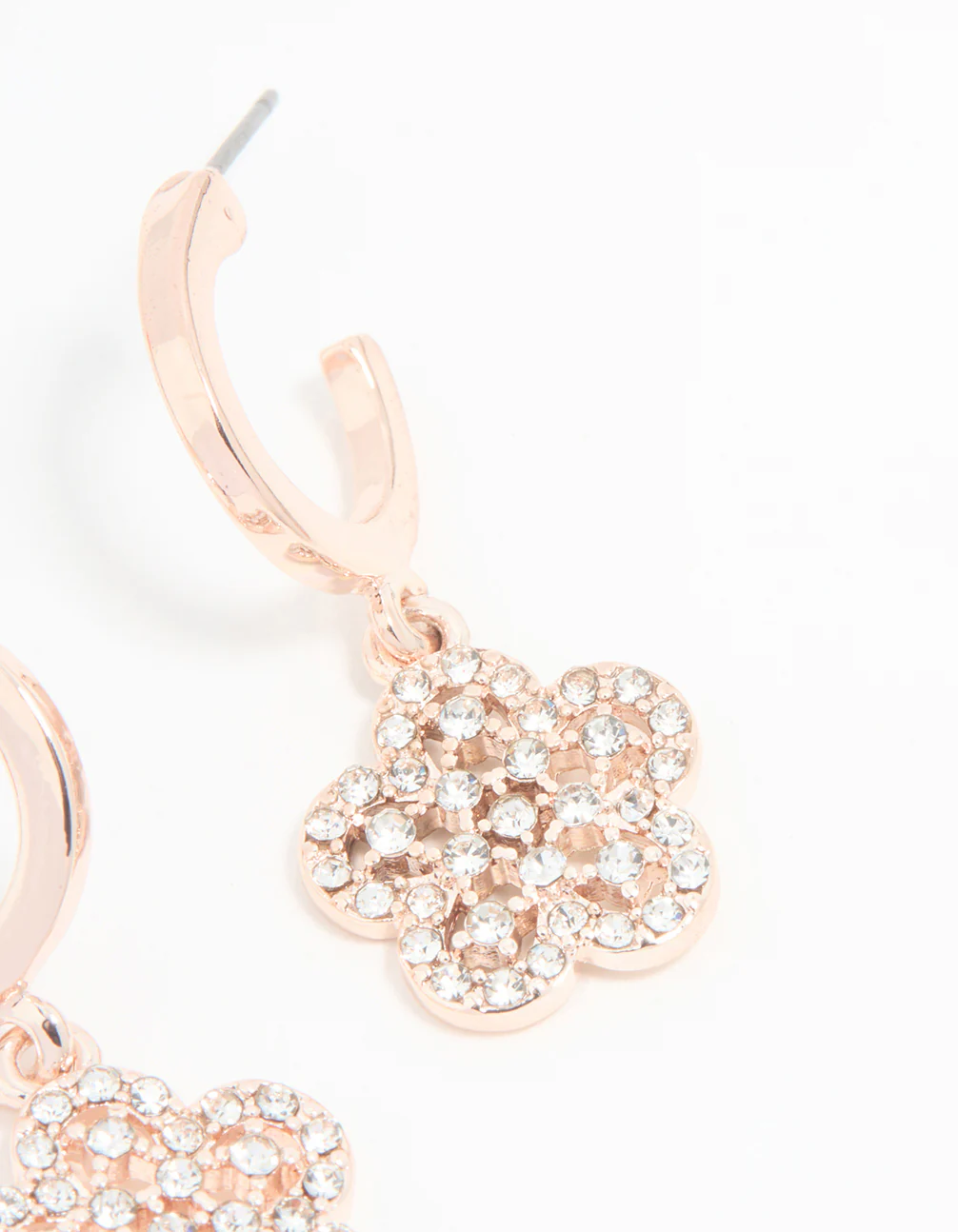 Rose Gold Diamante Flower Drop Earrings - Image 5