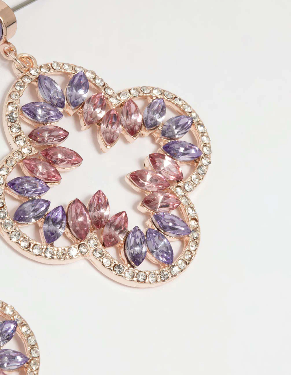 Rose Gold Diamante Flower Drop Earrings - Image 5