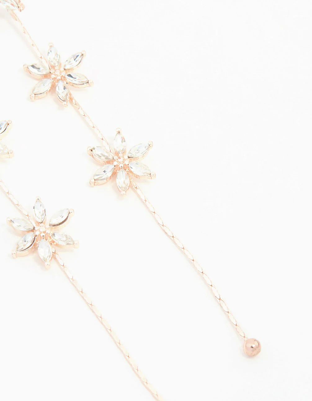 Rose Gold Diamante Flower Trail Drop Earrings - Image 3