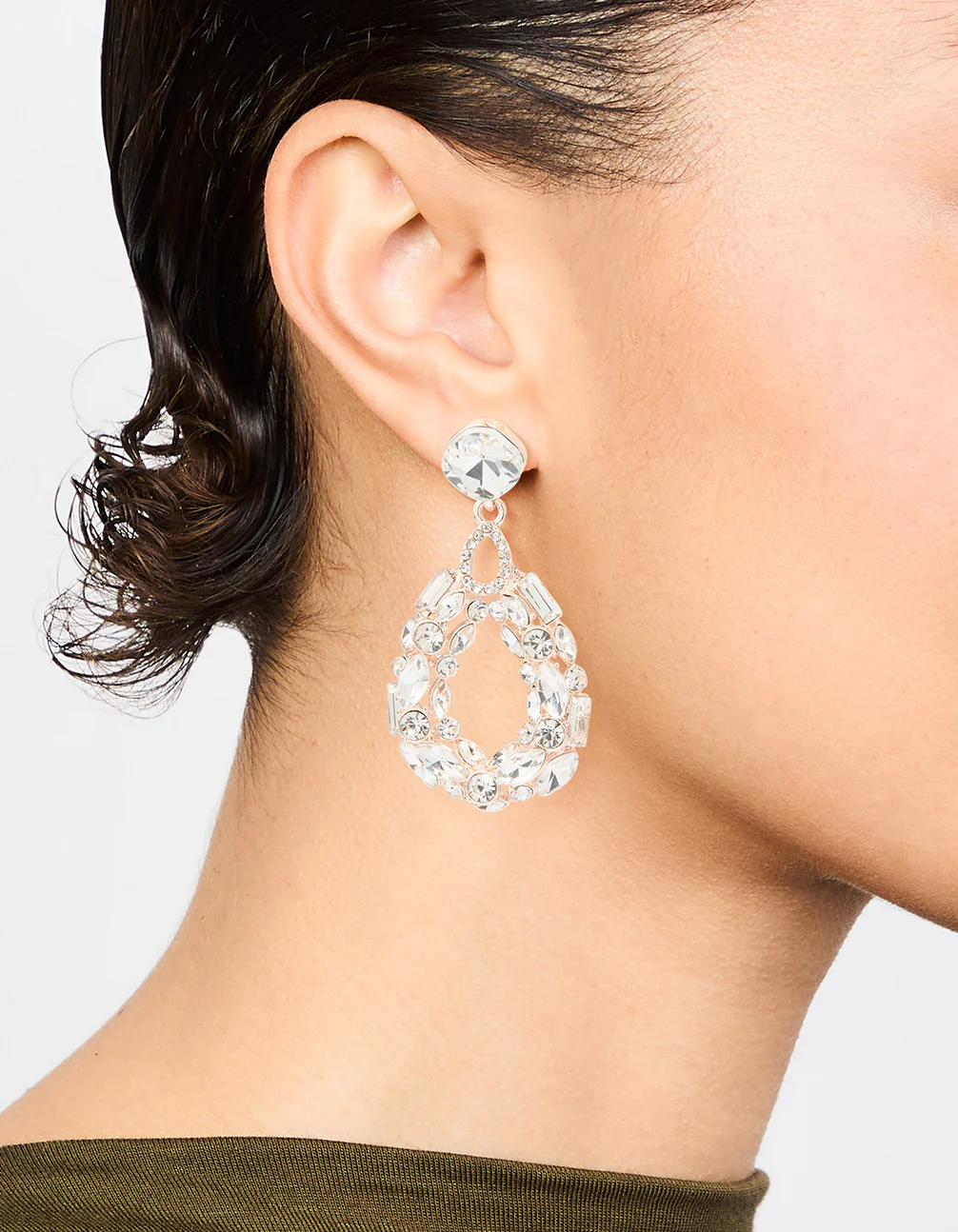 Rose Gold Diamante Hollow Oval Drop Earrings - Image 2