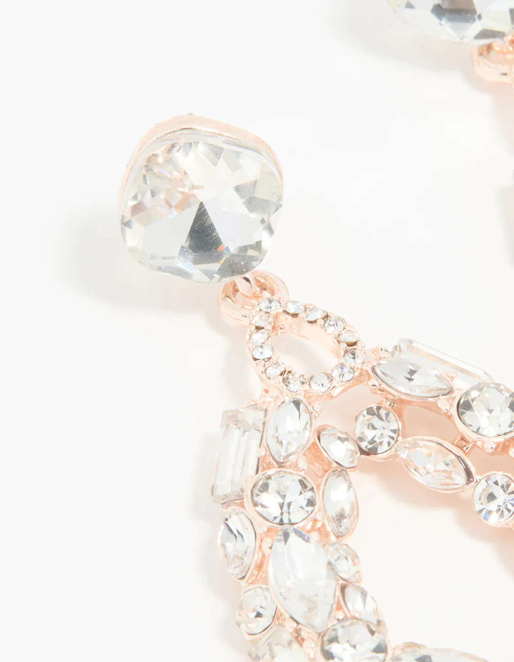 Rose Gold Diamante Hollow Oval Drop Earrings - Image 4