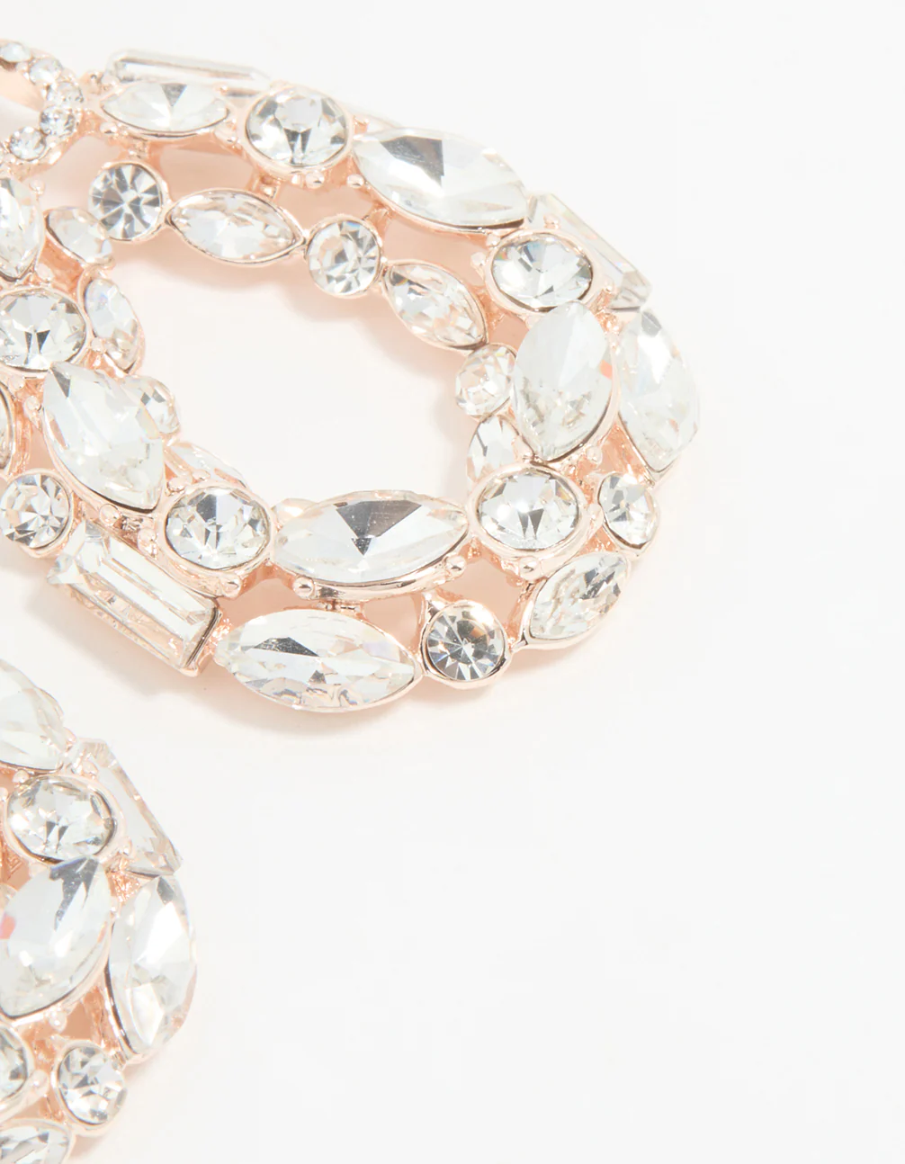 Rose Gold Diamante Hollow Oval Drop Earrings - Image 5