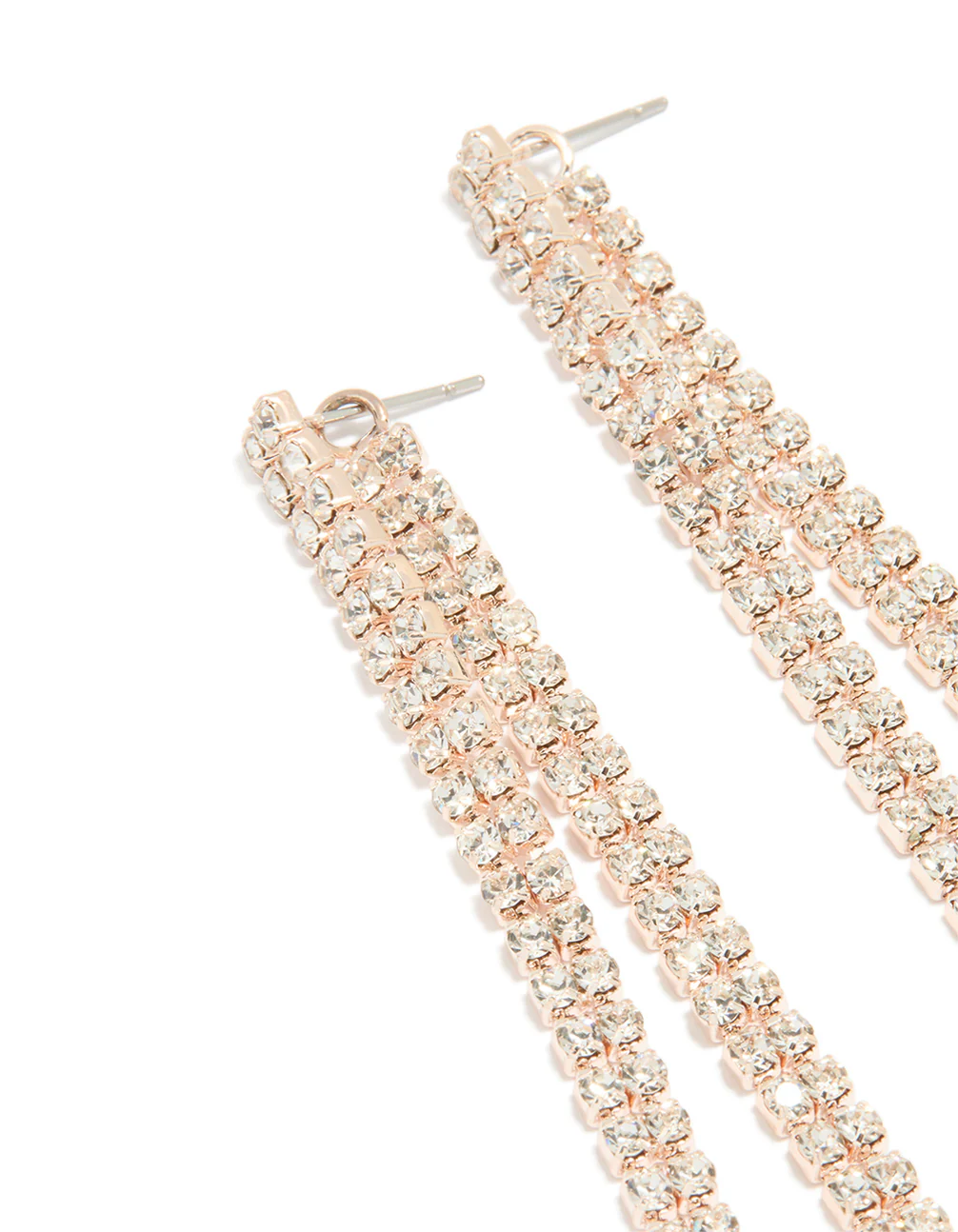 Rose Gold Diamante Long Drop Earrings - Image 2