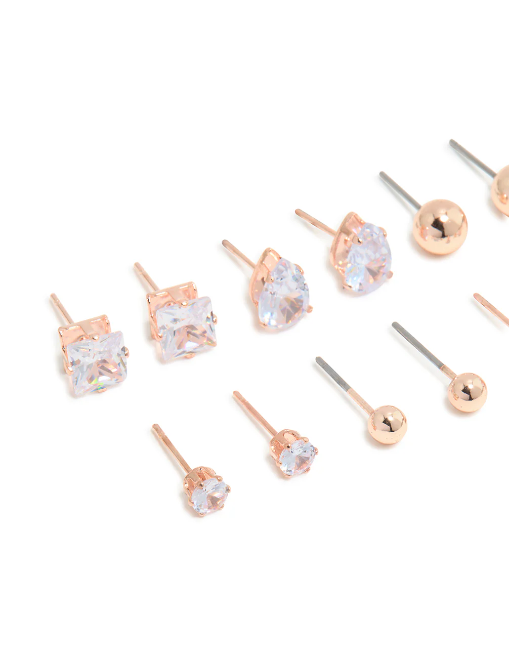Rose Gold Diamante Mixed Shape Stud Earrings 8-Pack - Image 2