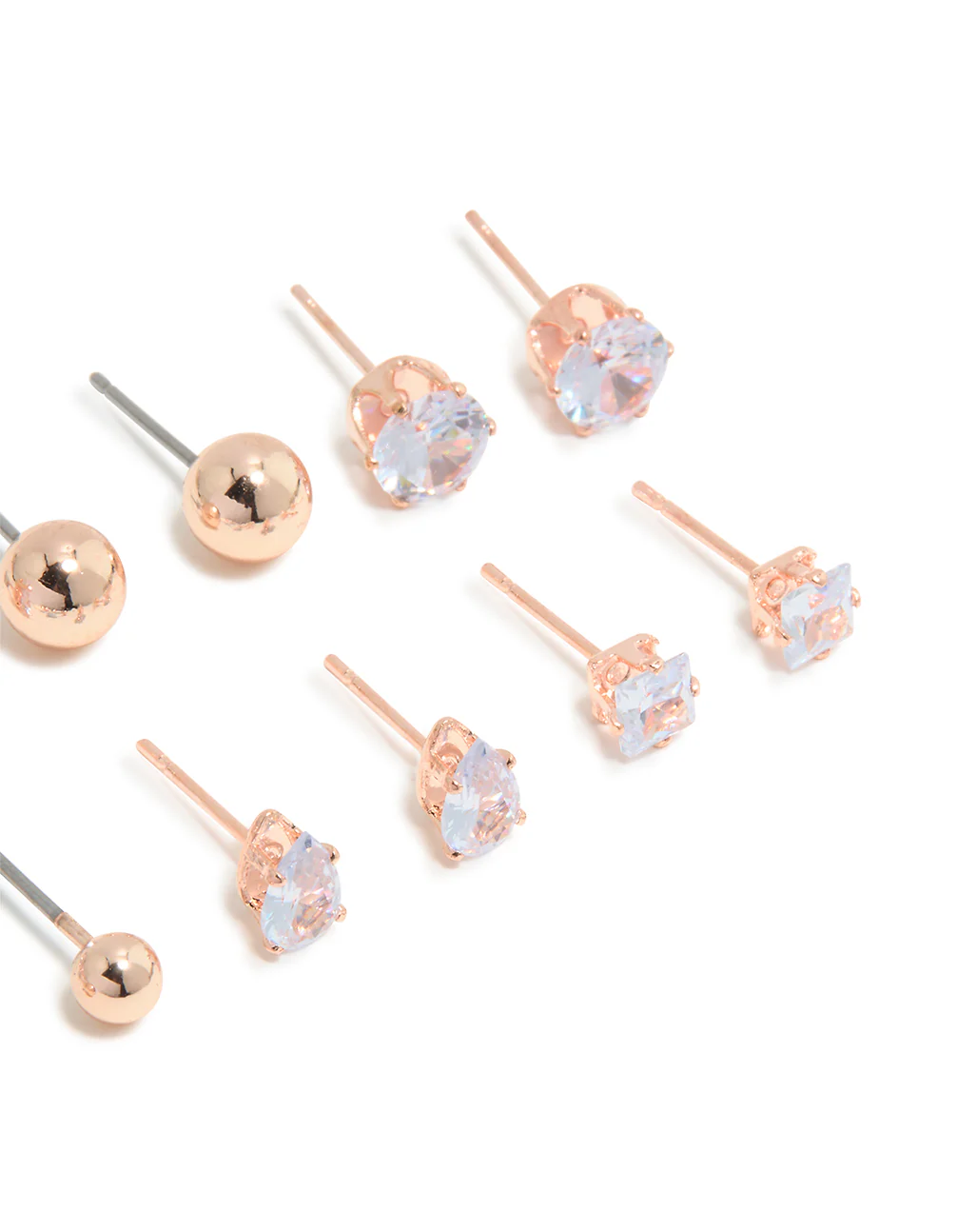 Rose Gold Diamante Mixed Shape Stud Earrings 8-Pack - Image 3