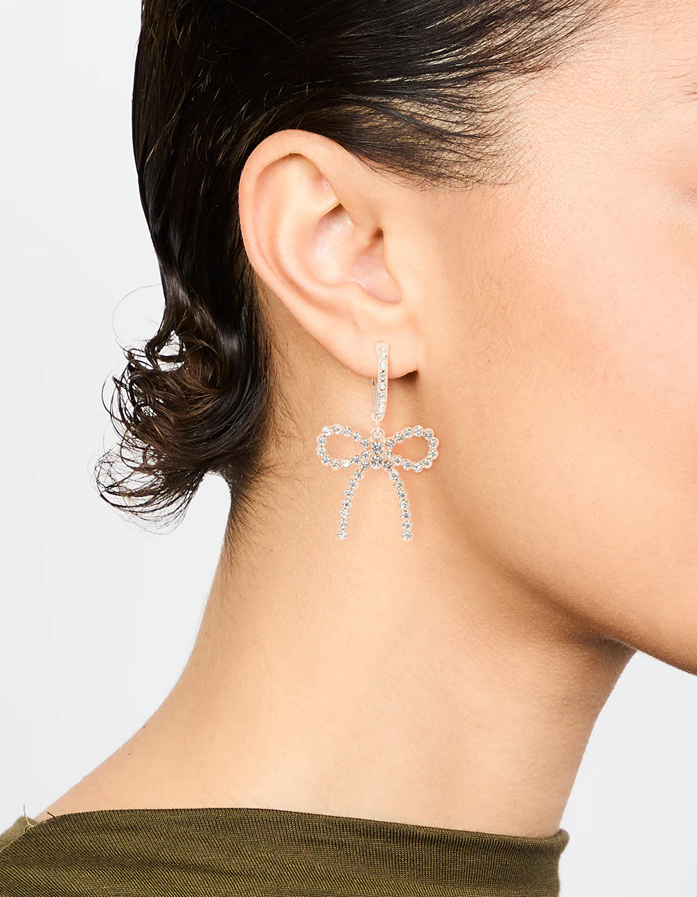 Rose Gold Diamante Pave Bow Hoop Earrings - Image 2