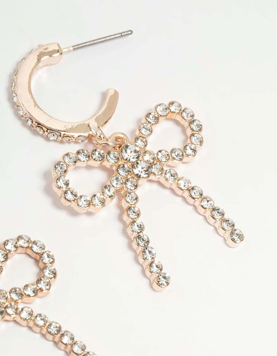 Rose Gold Diamante Pave Bow Hoop Earrings - Image 5