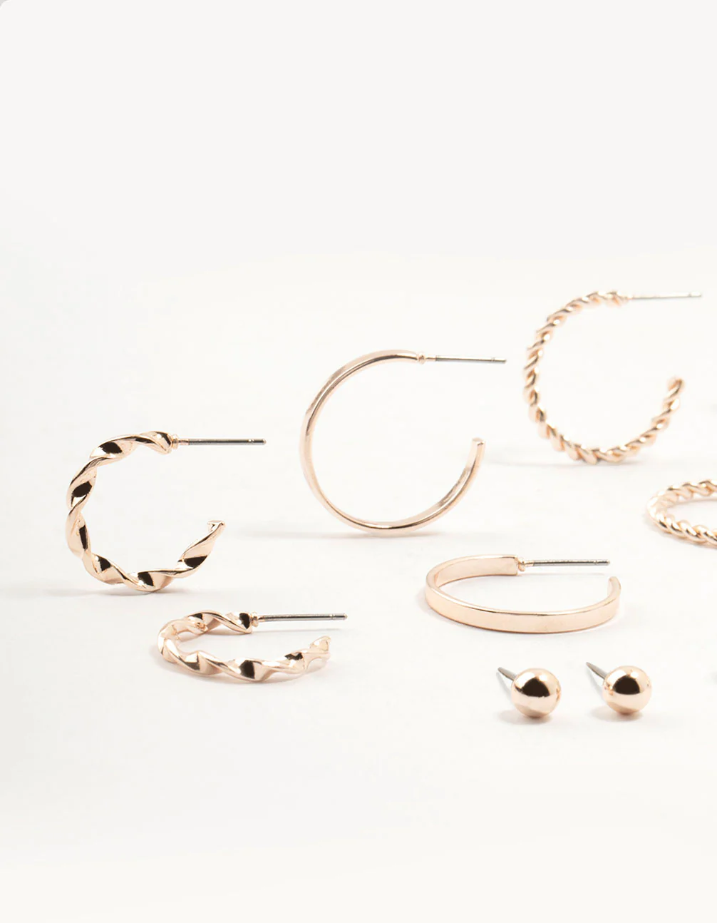 Rose Gold Diamante Pearl Hoop Earrings 8-Pack - Image 2