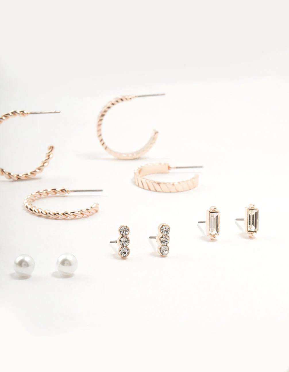 Rose Gold Diamante Pearl Hoop Earrings 8-Pack - Image 3
