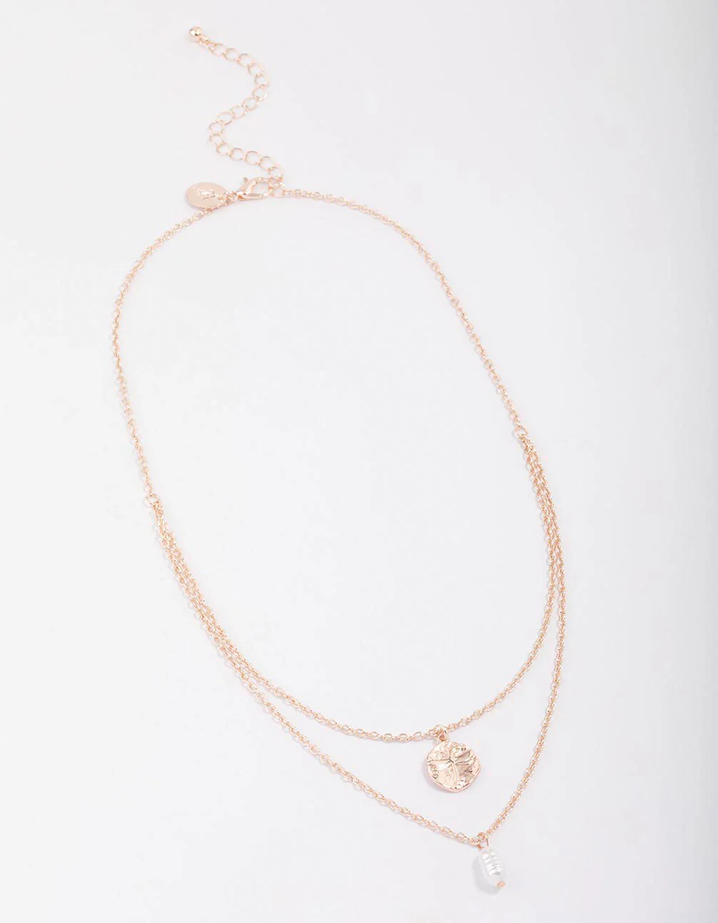Rose Gold Disc & Pearl Layered Necklace - Image 2