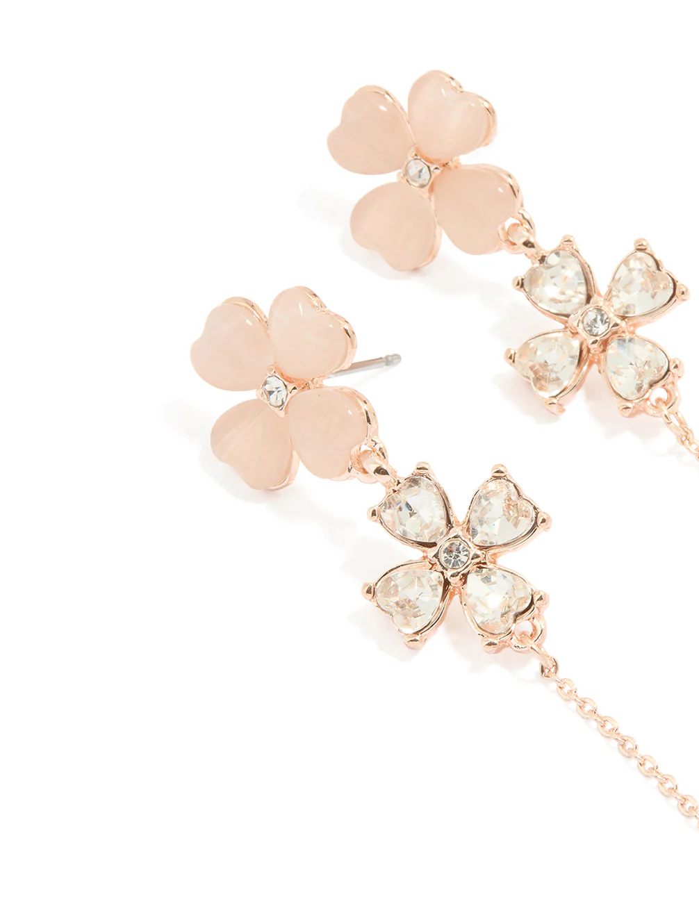 Rose Gold Double Flower Drop Earrings - Image 2