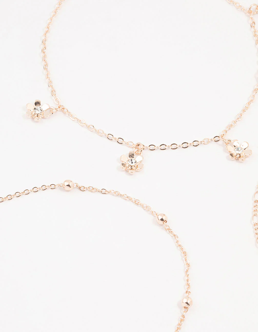 Rose Gold Figaro Diamante Flower Anklets 3-Pack - Image 2