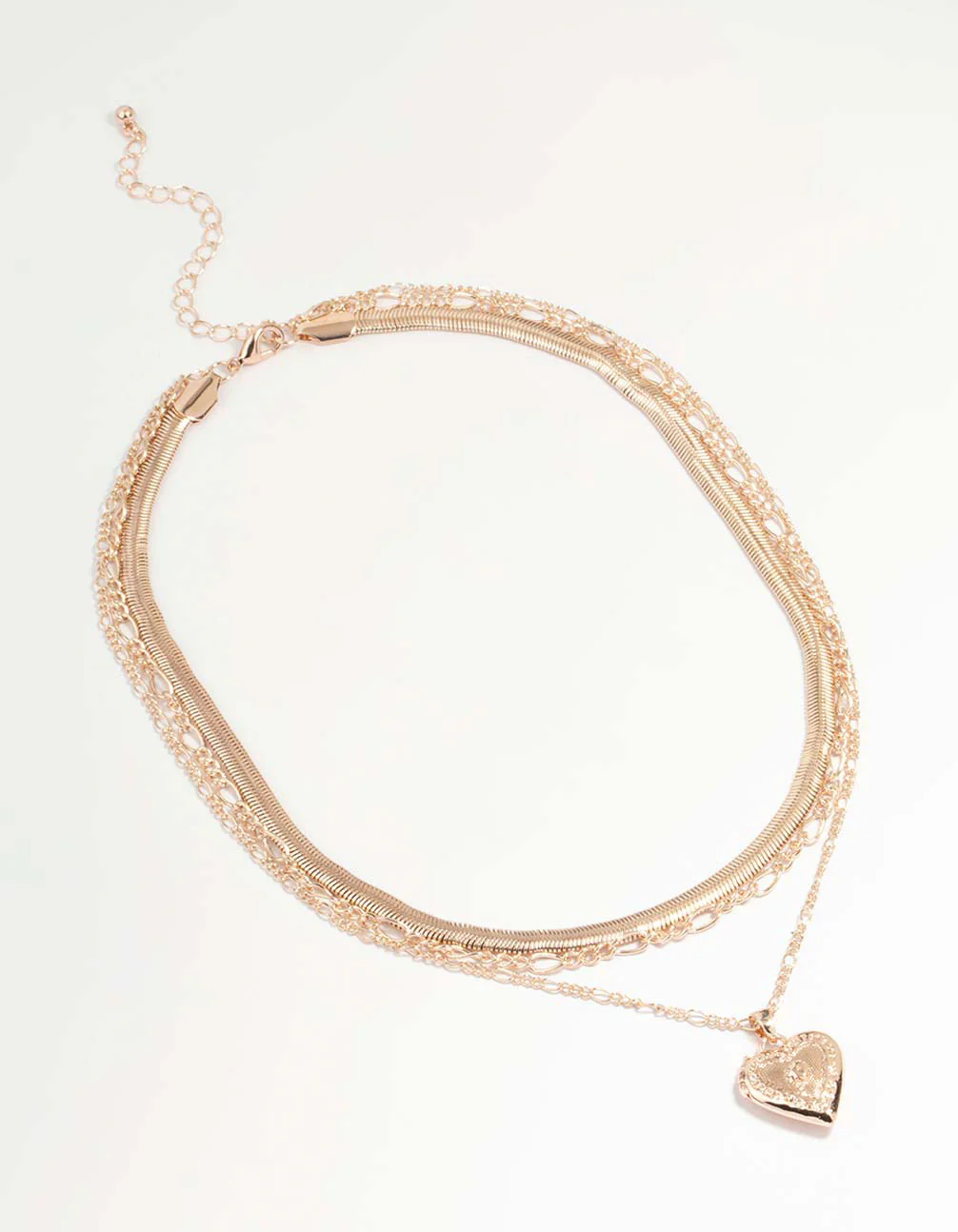 Rose Gold Figaro Heart Locket Layered Necklace - Image 2