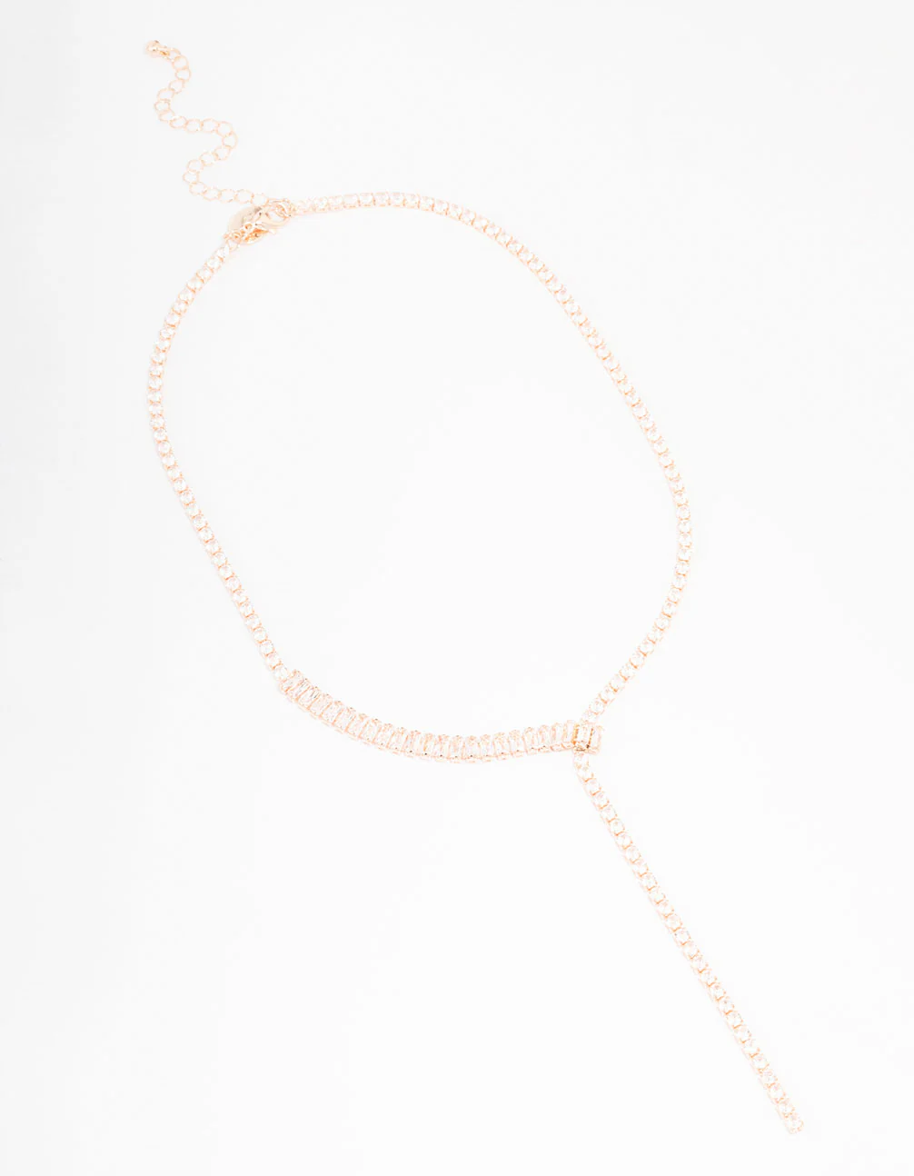 Rose Gold Cubic Zirconia Fine Baguette Lariat Necklace - Image 2