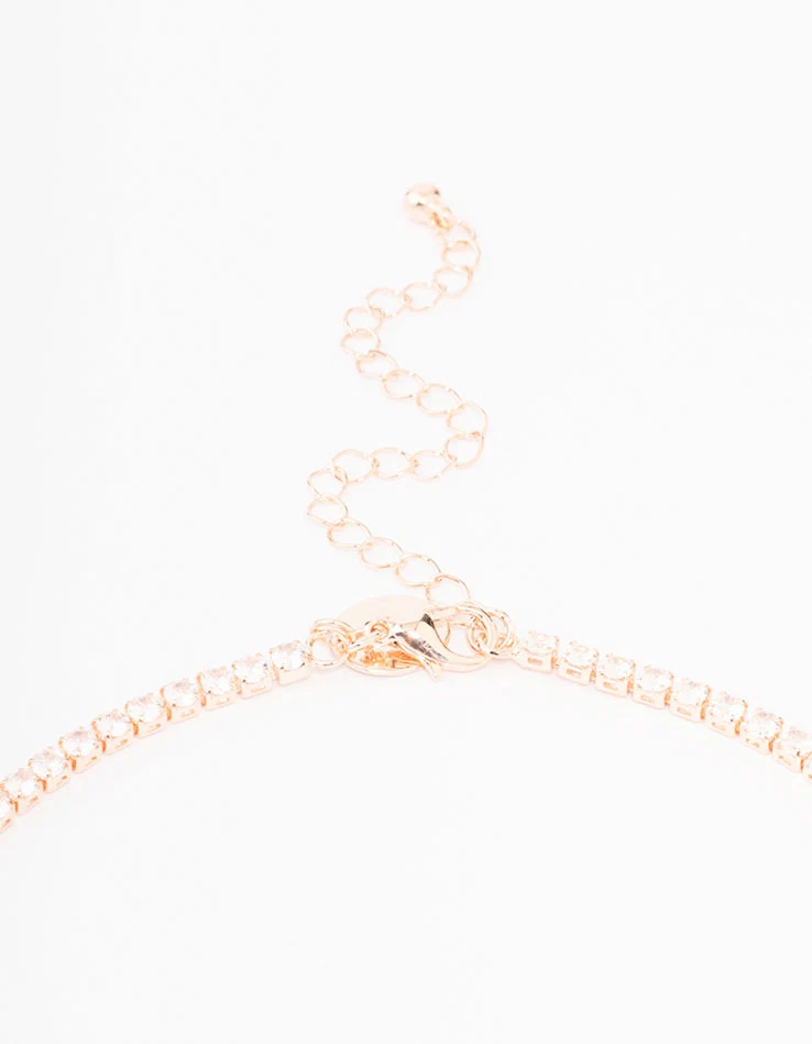 Rose Gold Cubic Zirconia Fine Baguette Lariat Necklace - Image 3