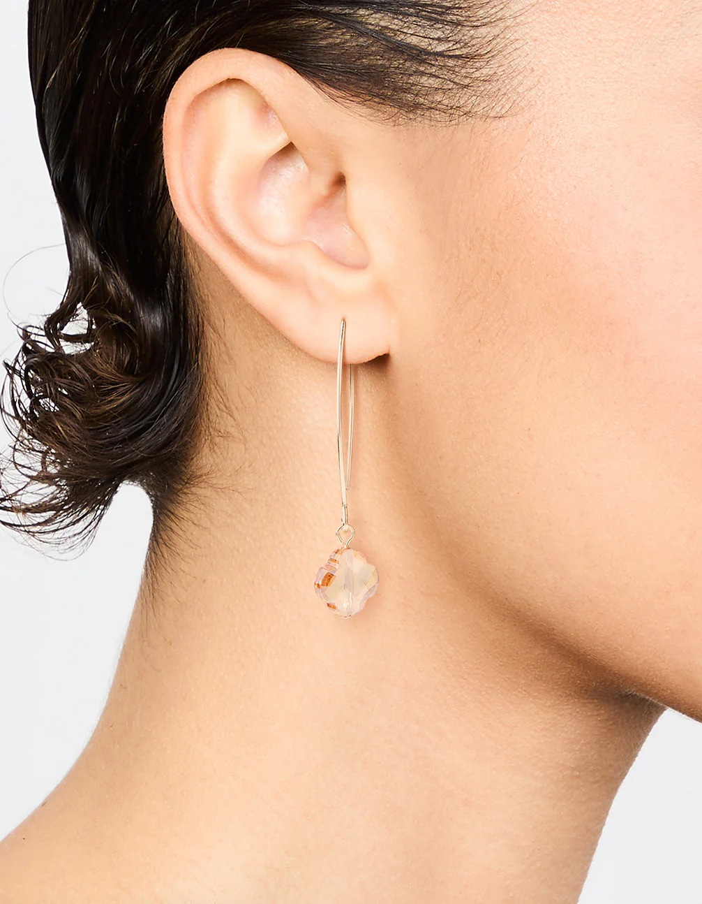 Rose Gold Fine Flower Drop Earrings - Image 2